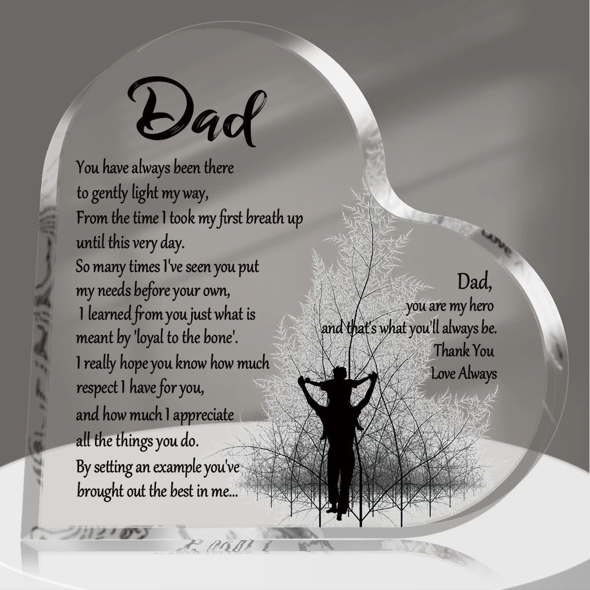 1-3PCS Heart Shape Acrylic Plaque for Dad Birthday Father's Day Thankful Quote Blessed Wish Memorial Keepsake Gift Thank you Dad