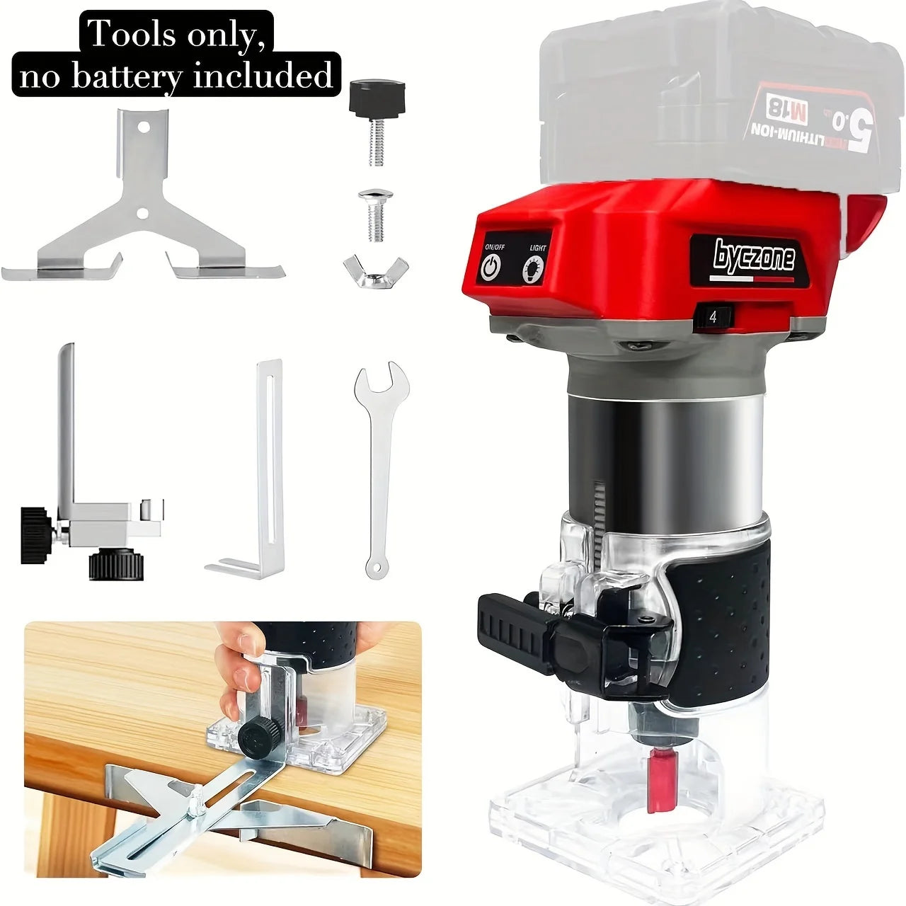 800W Cordless Wood Router Compatible With Milwaukee 18V Battery, 30000 RPM Brushless Motor Router Attach 12 PCS 1/4" Router Bits