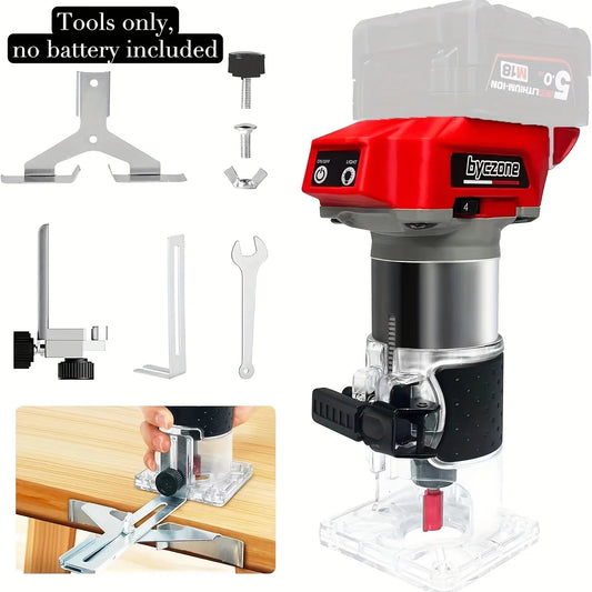 800W Cordless Wood Router Compatible With Milwaukee 18V Battery, 30000 RPM Brushless Motor Router Attach 12 PCS 1/4" Router Bits