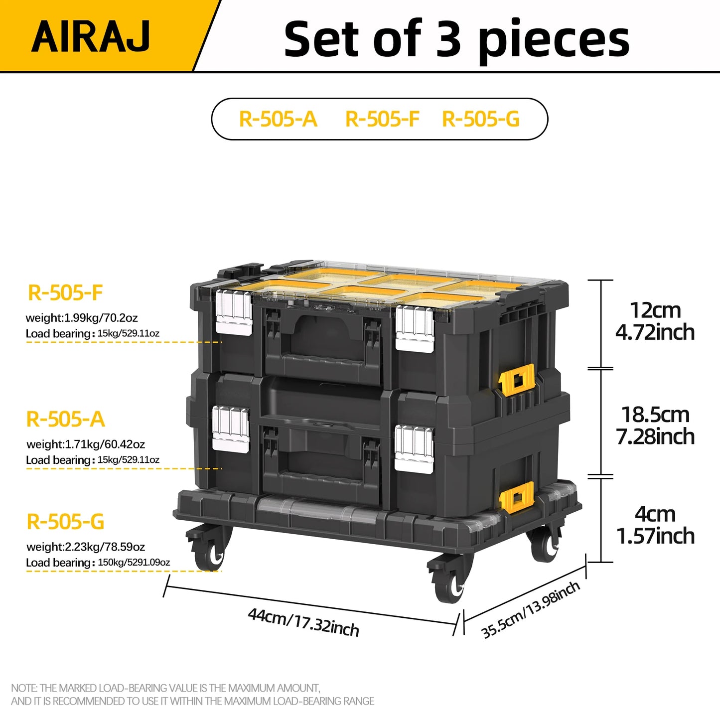 AIRAJ MultiFunctional Tier Stackable Rolling Plastic Portable Folding Tool Storage Box ,