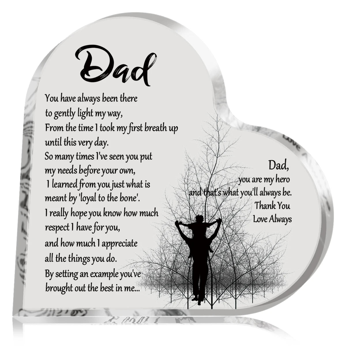1-3PCS Heart Shape Acrylic Plaque for Dad Birthday Father's Day Thankful Quote Blessed Wish Memorial Keepsake Gift Thank you Dad