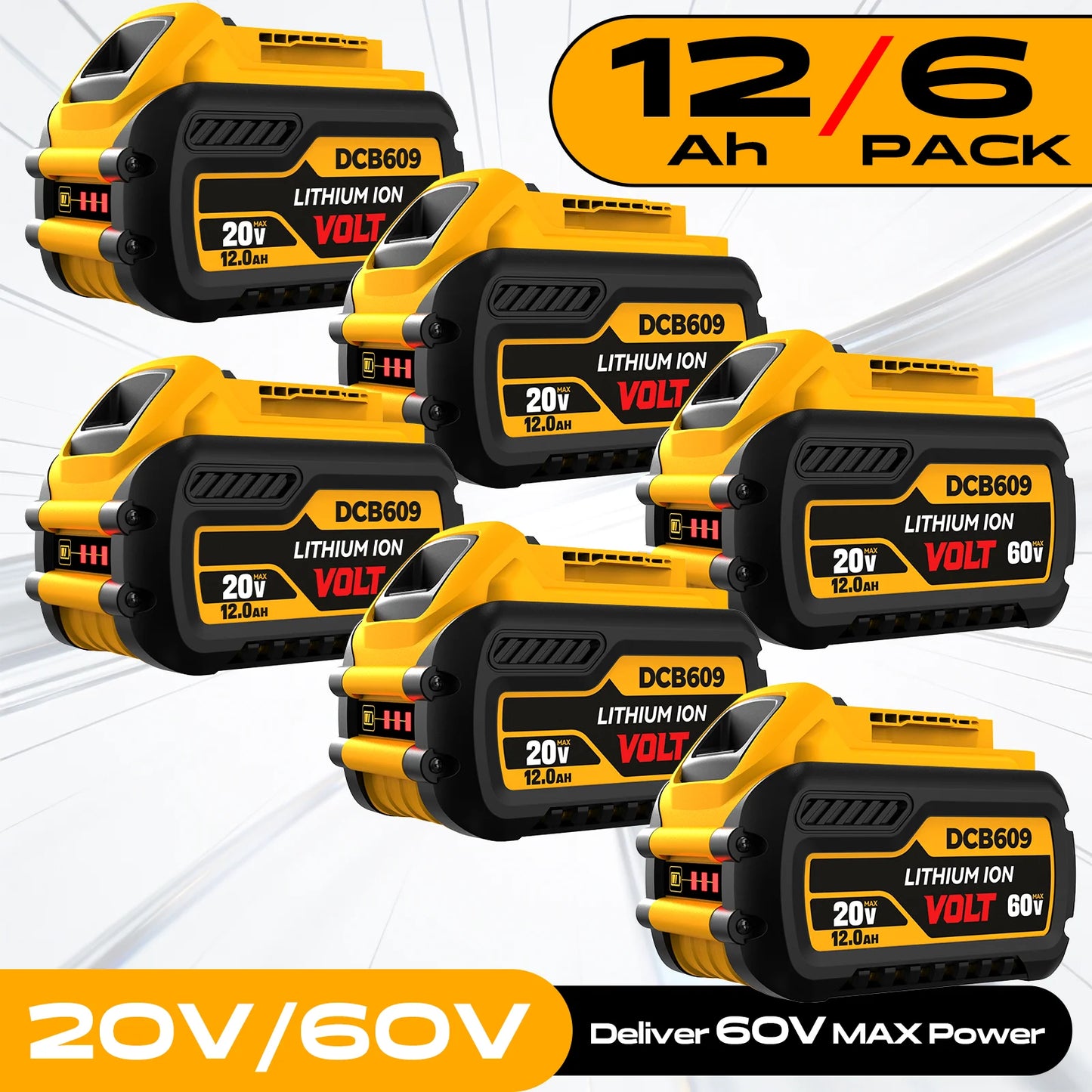 1/2/3/4/5/6 Pack For DEWALT 20V/60V Battery 12AH Rechargeable
