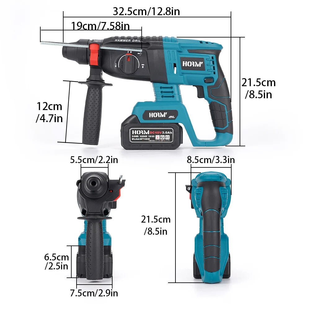 Brushless Electric Hammer Cordless Impact Drill Multi-function Rotary Hammer Concrete Electric Pick For Makita 18V Battery