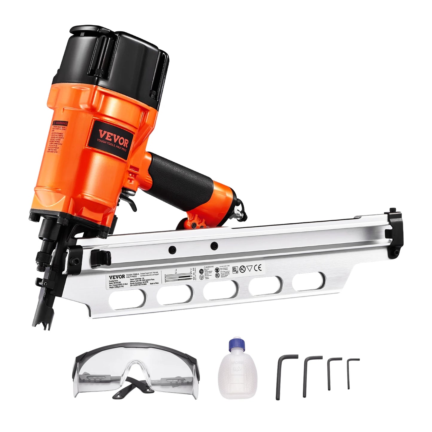 VEVOR Pneumatic Air Nail Gun Framing Nailer 50 to 90 mm Framing Nailer with Dual Trigger Mode 80-120PSI Air Nail Gun for Decking