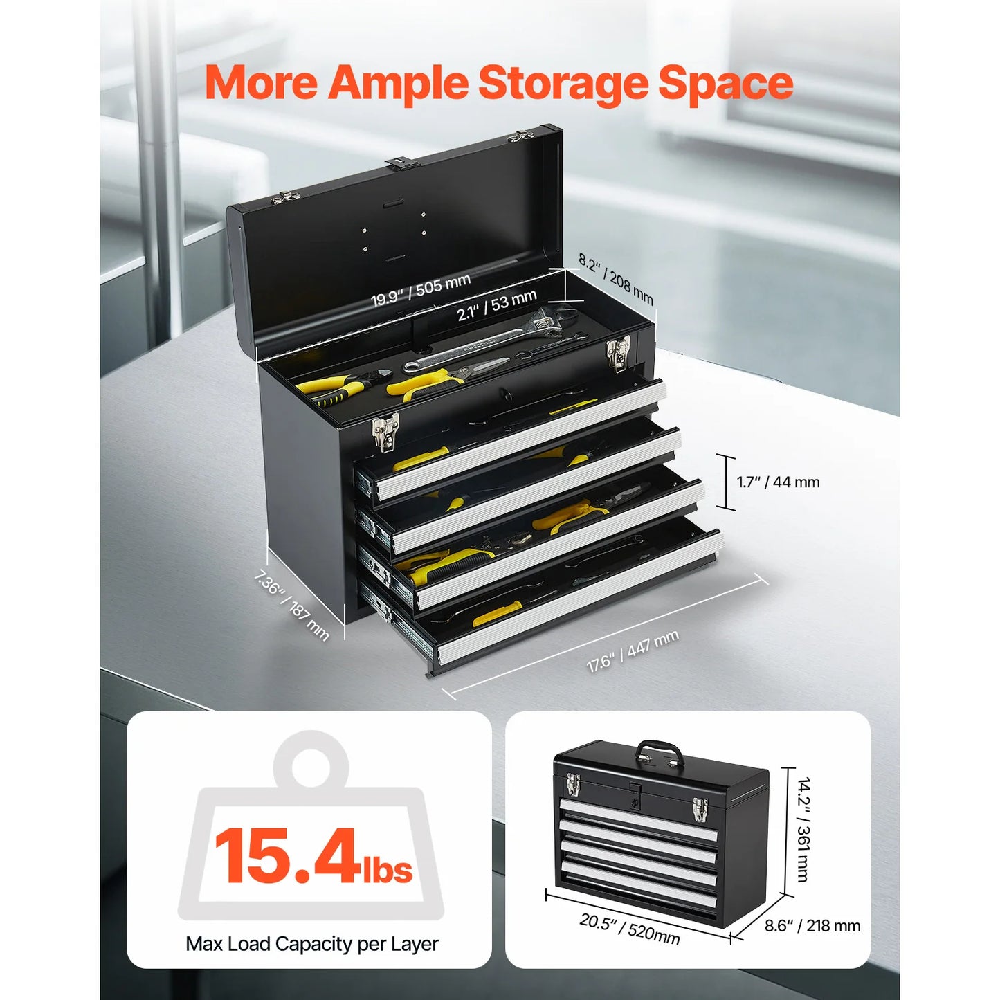 SucceBuy 20.5in Metal Tool Box Portable 4-Drawers Tool Chest with Drawers