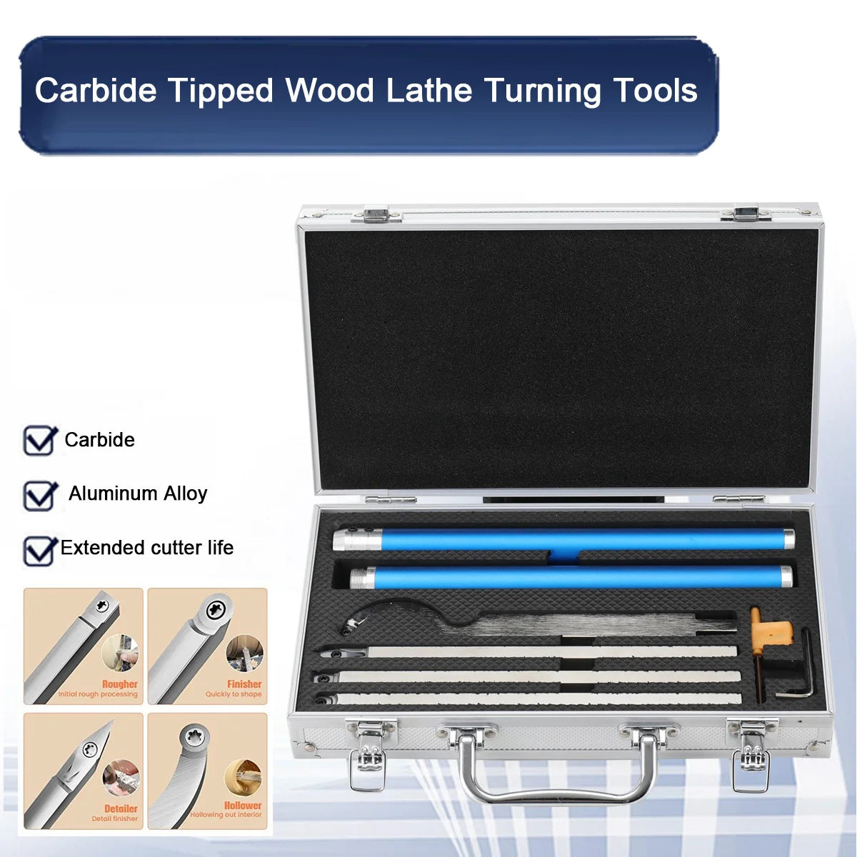 Woodturning Tool Set Carbide Inserts Cutter 6 in 1 Wood Turning Tools Swan Neck Aluminum Handle for Woodworking Lathe