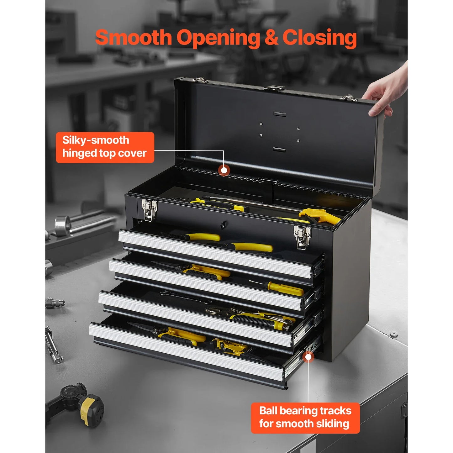 SucceBuy 20.5in Metal Tool Box Portable 4-Drawers Tool Chest with Drawers