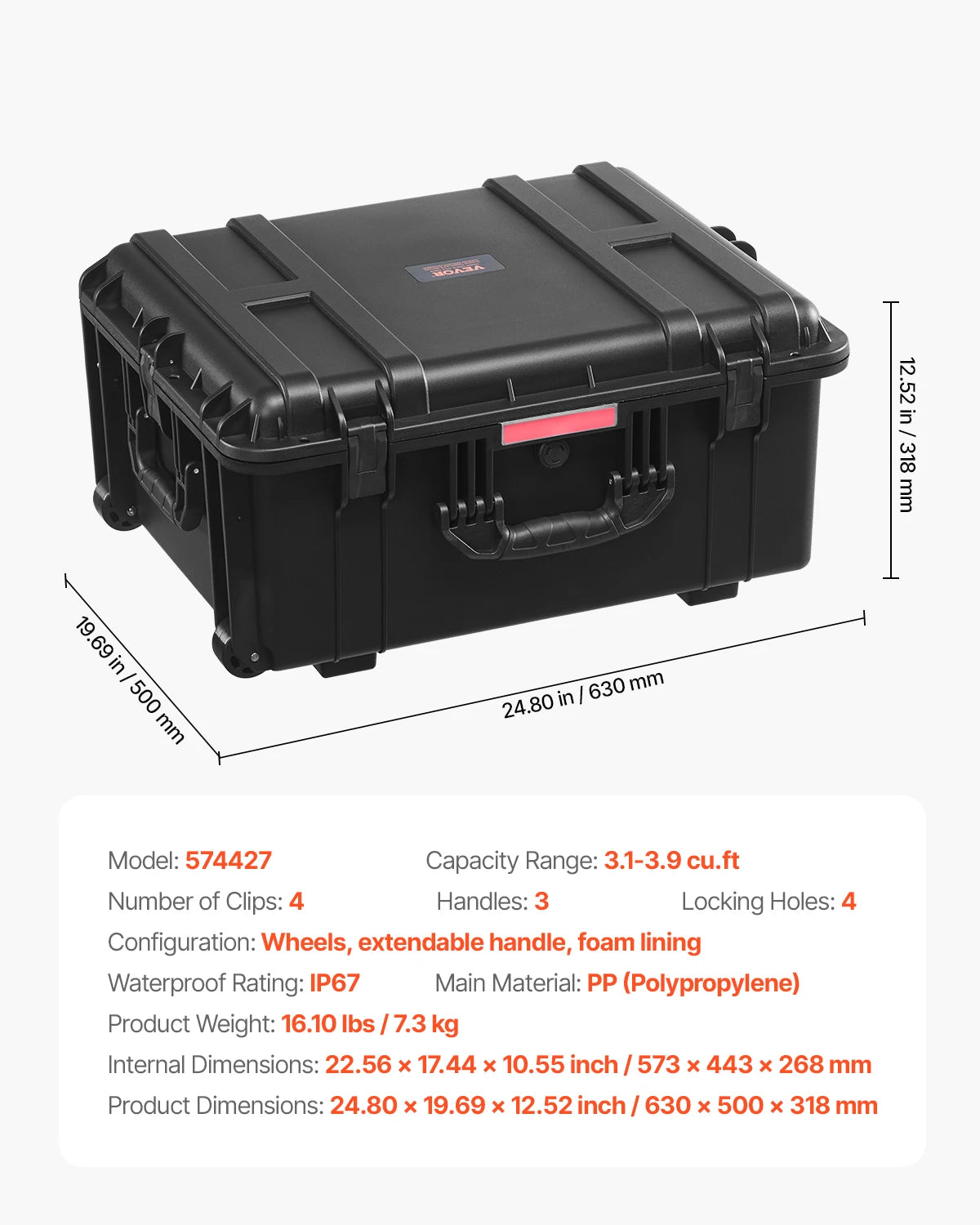 VEVOR IP67 Weatherproof Hard Case Heavy Duty Protective