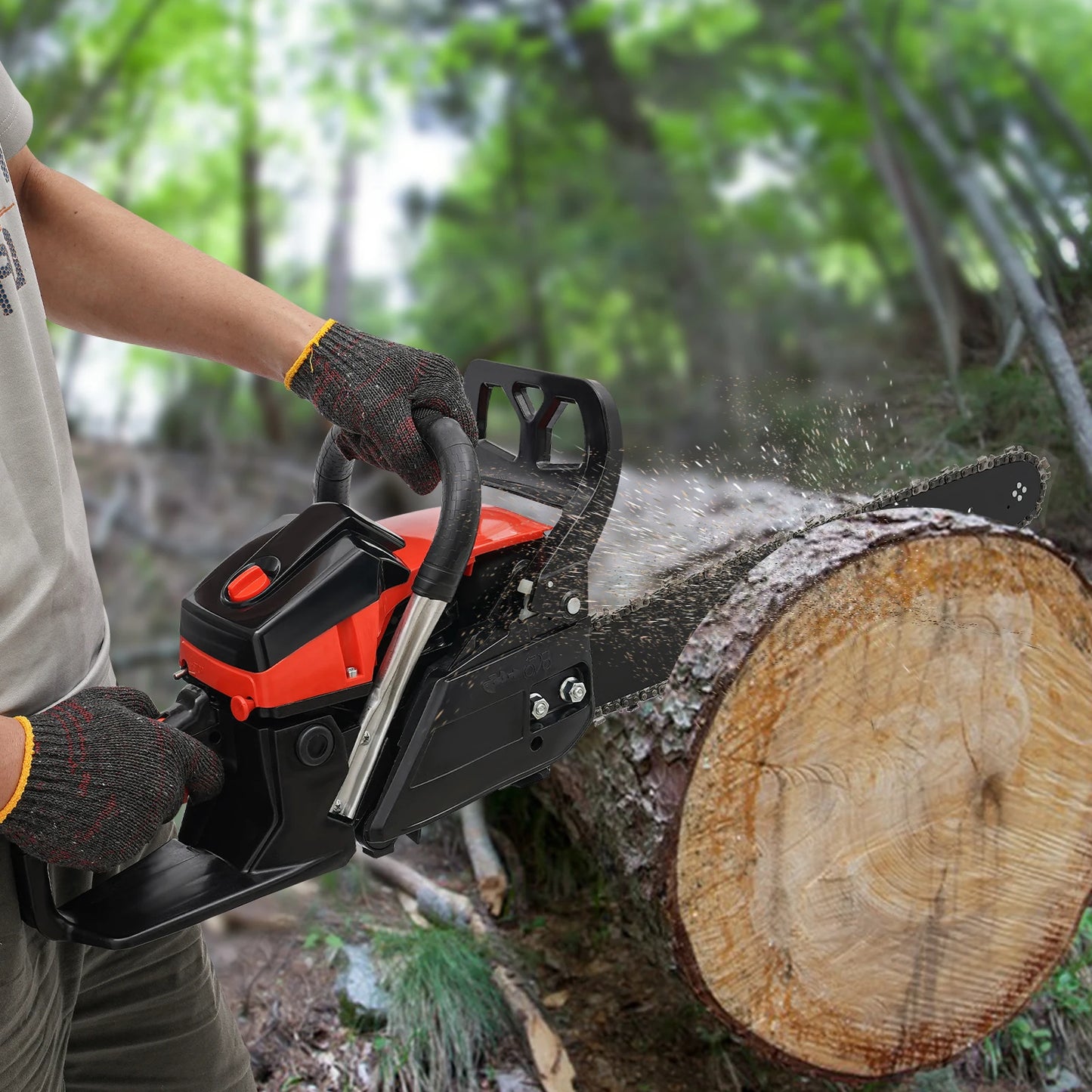 58cc Gasoline Chain Saw with 2-Stroke Engine, 2800-11000rpm, 24.8-inch Chain, Fuel-Efficient, Anti-Vibration, Easy Maintenance