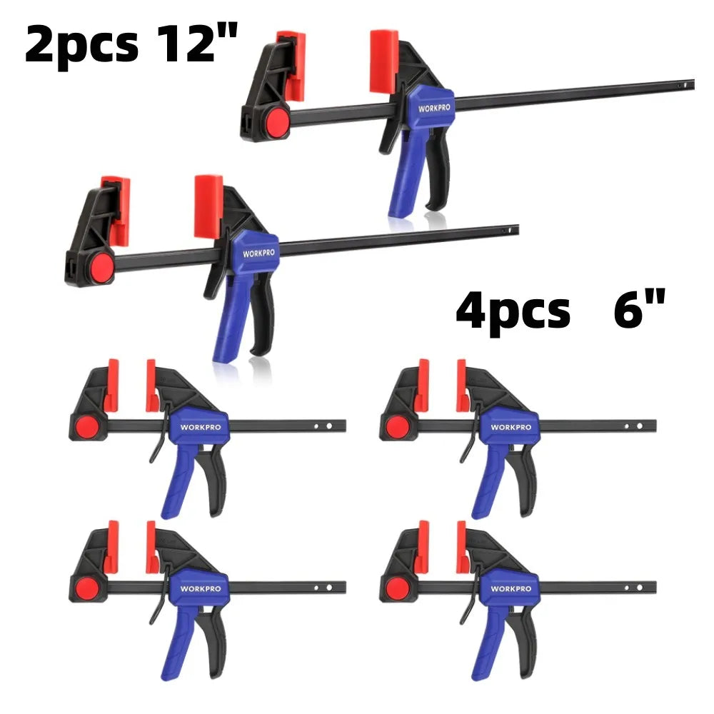 WORKPRO Bar Clamps for Woodworking One-Handed Clamp/Spreader, 6-Inch and 12-Inch