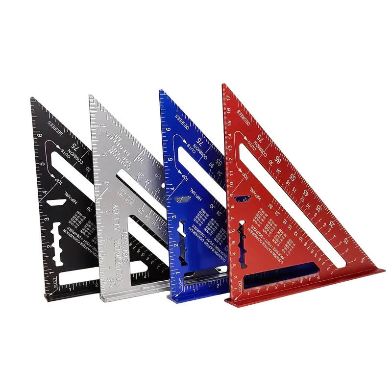 7-Inch Triangle Ruler Aluminum Alloy Measurement Tool with Inch & Metric Scale Carpenter Speed Square Angle Ruler for Woodworkin