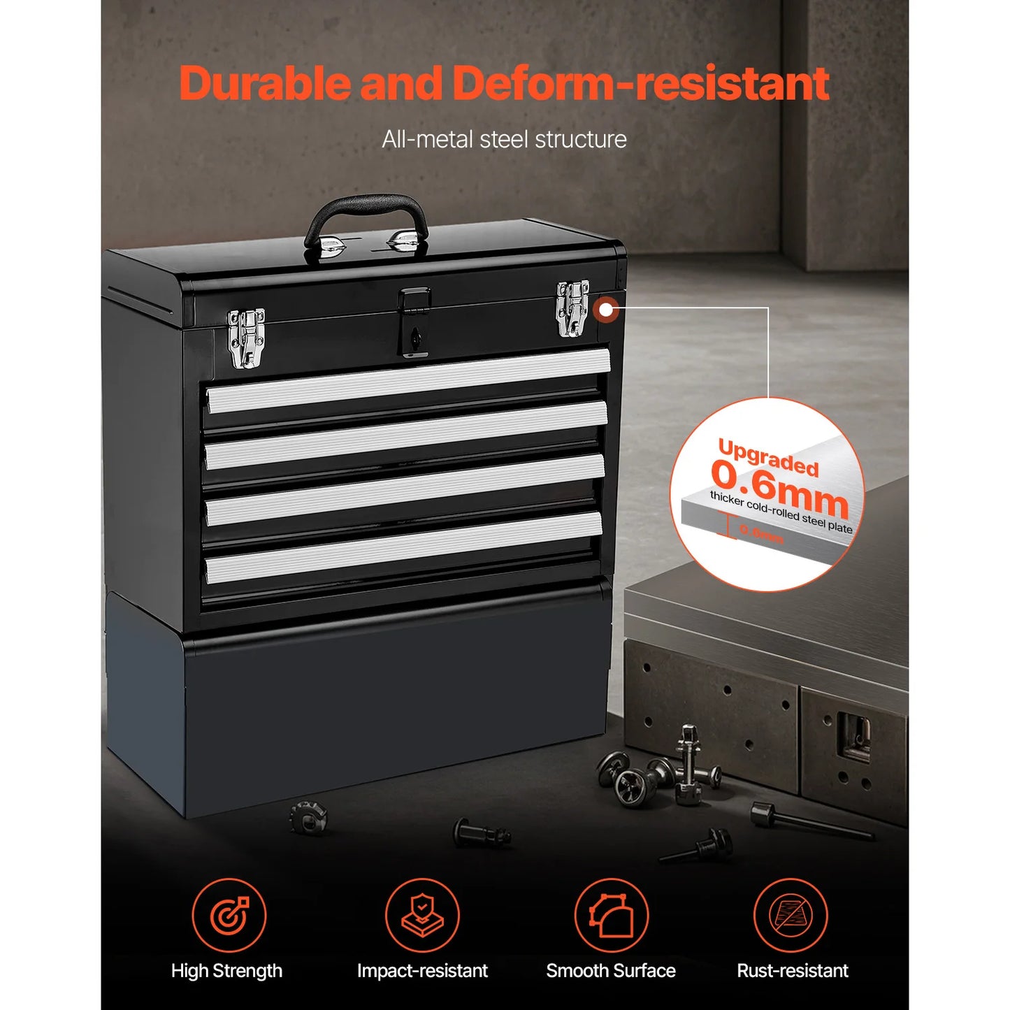 SucceBuy 20.5in Metal Tool Box Portable 4-Drawers Tool Chest with Drawers