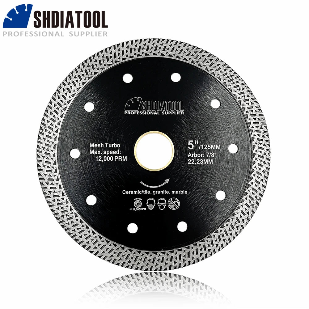 SHDIATOOL 5Pcs 5inch Diamond Mesh Turbo Cutting Disc 125mm Porcelain Marble Stone Saw Blade Circular Ceramic Tile Cutter Plate