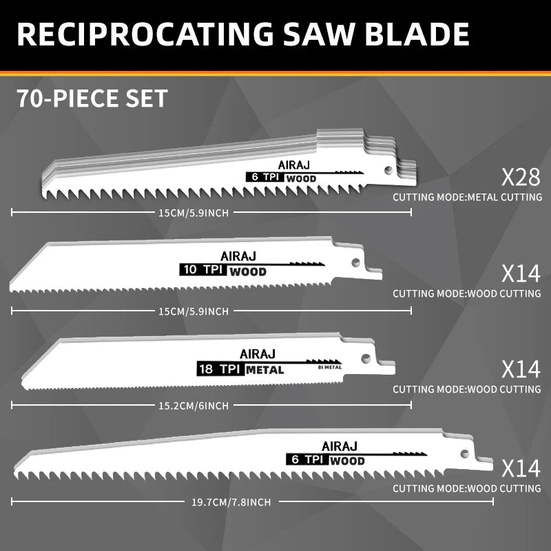 AIRAJ Durable Bimetal Reciprocating Saw Blade, for various materials brick, wood, metal, PVC concrete, cement, composite panels