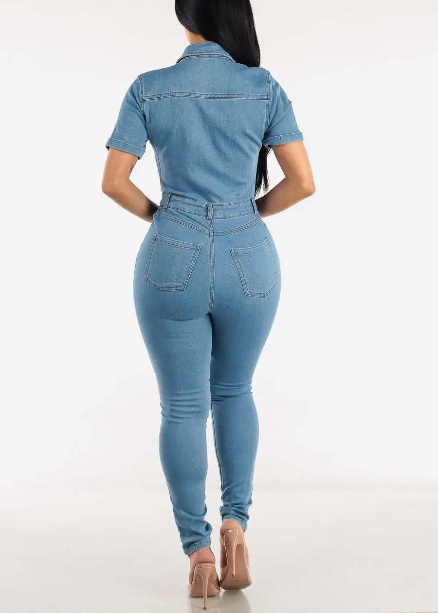 Women Jeans Washed Denim Pencil Pants Ankle Length Jean Single Breasted Overalls Pockets Solid Basics 2024 Skinny Spliced