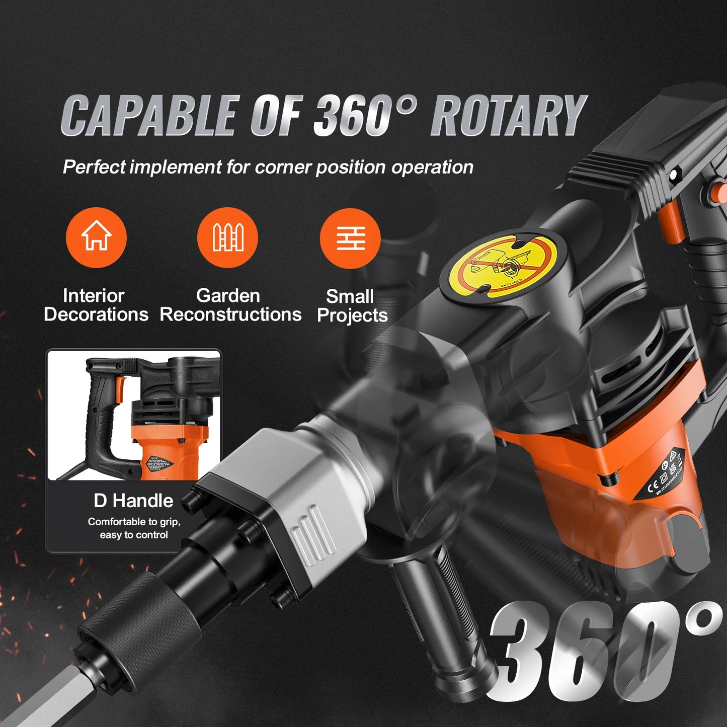 SucceBuy 1400 W Demolition Jack Hammer Electric Jackhammer Heavy Duty 2900 BPM Concrete Breaker 2 pcs Chisels Bits Chipping