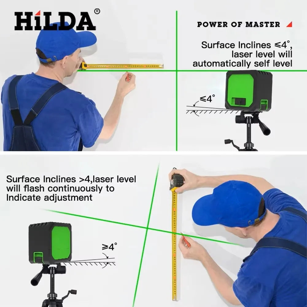 HILDA Mini Green Laser Level 2 Lines Self‑Leveling Horizontal Vertical Cross