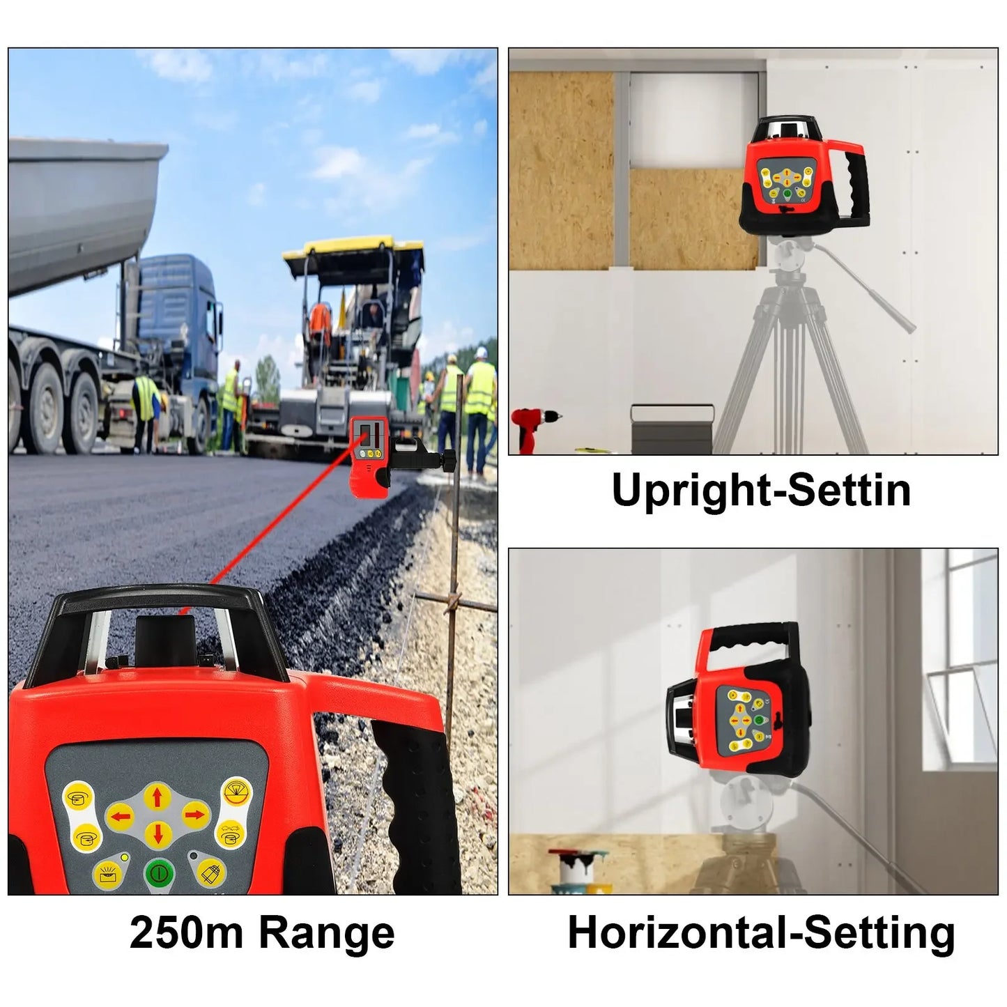 VEVOR Red Laser Level Rotary Self Leveling Measuring Automatic Rotating Red Beam with Receiver Remote Control Carrying Case