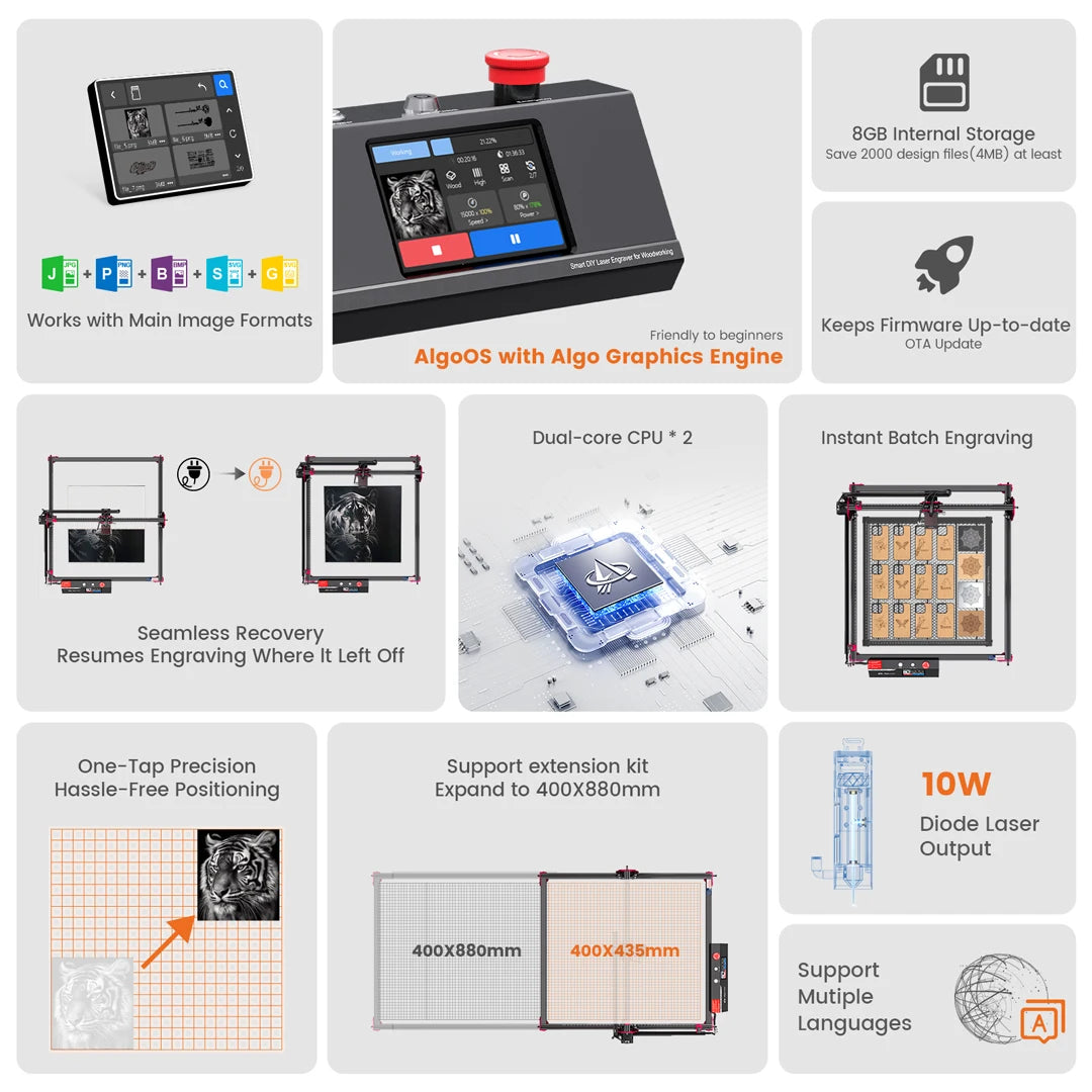 AlgoLaser DIY KIT MK2 10W AlgoOS Laser Engraver DIY Precision 12000 RPM with Limit Switch Multi-Functional Gift Engraving Tool