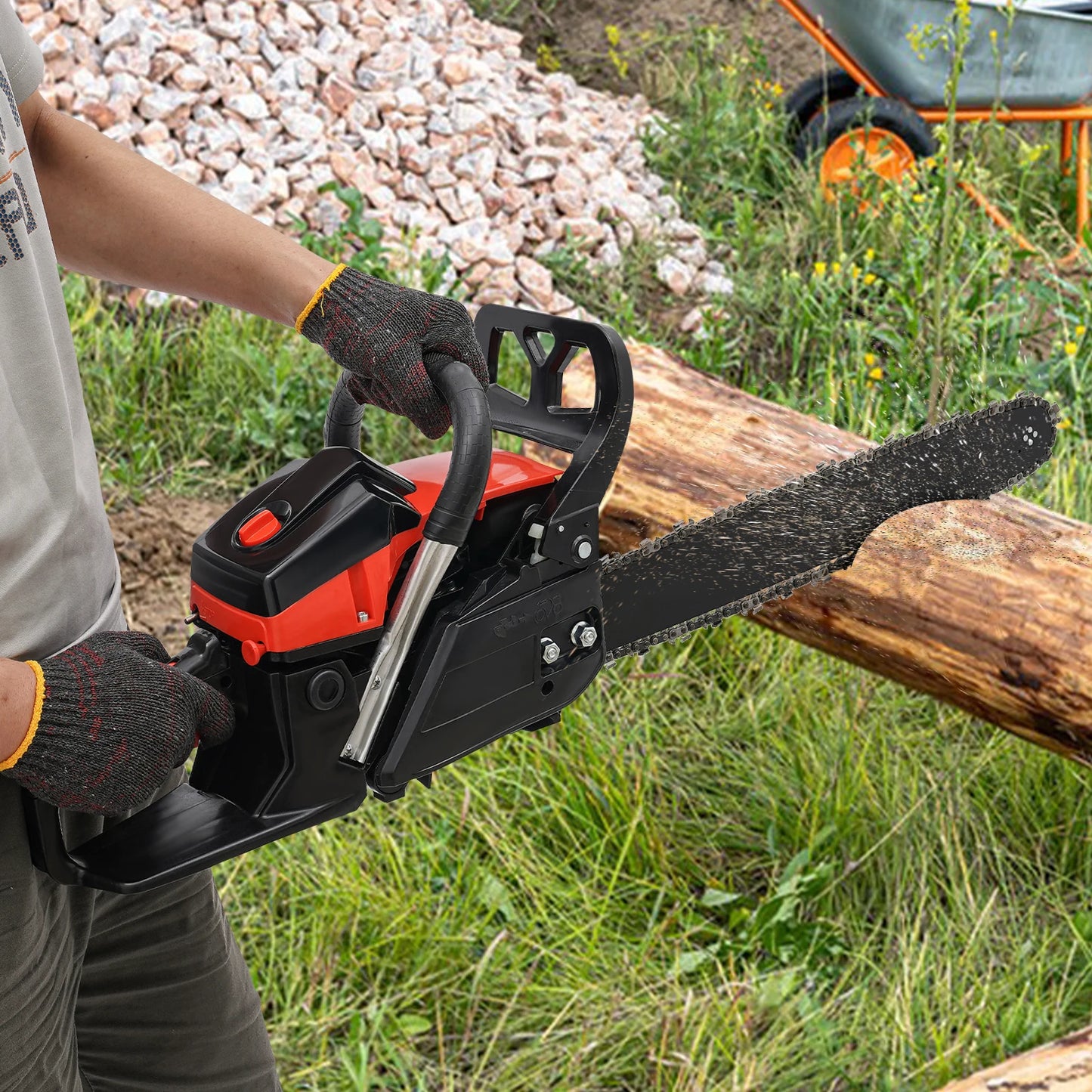 58cc Gasoline Chain Saw with 2-Stroke Engine, 2800-11000rpm, 24.8-inch Chain, Fuel-Efficient, Anti-Vibration, Easy Maintenance