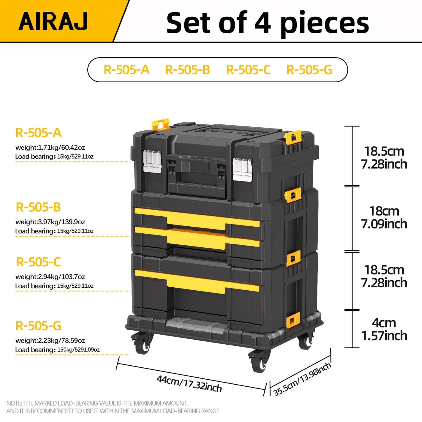 AIRAJ MultiFunctional Tier Stackable Rolling Plastic Portable Folding Tool Storage Box ,