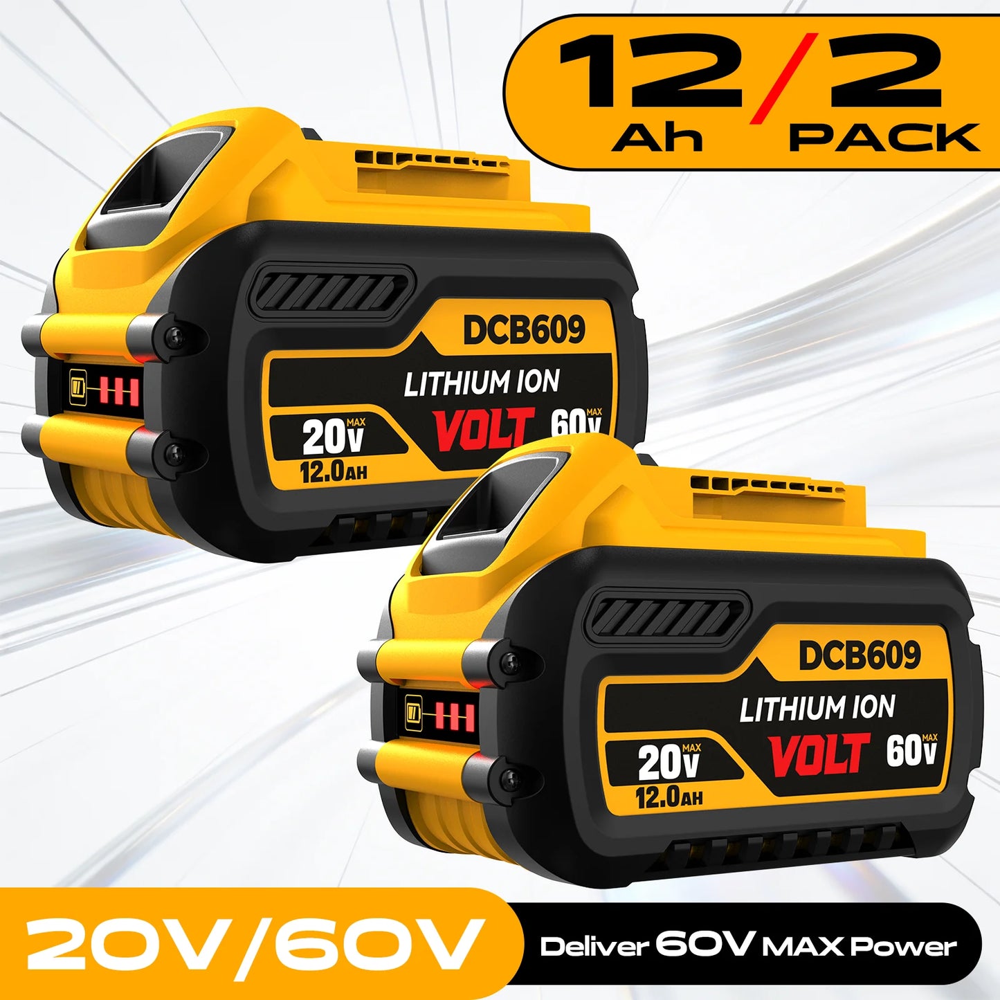 1/2/3/4/5/6 Pack For DEWALT 20V/60V Battery 12AH Rechargeable