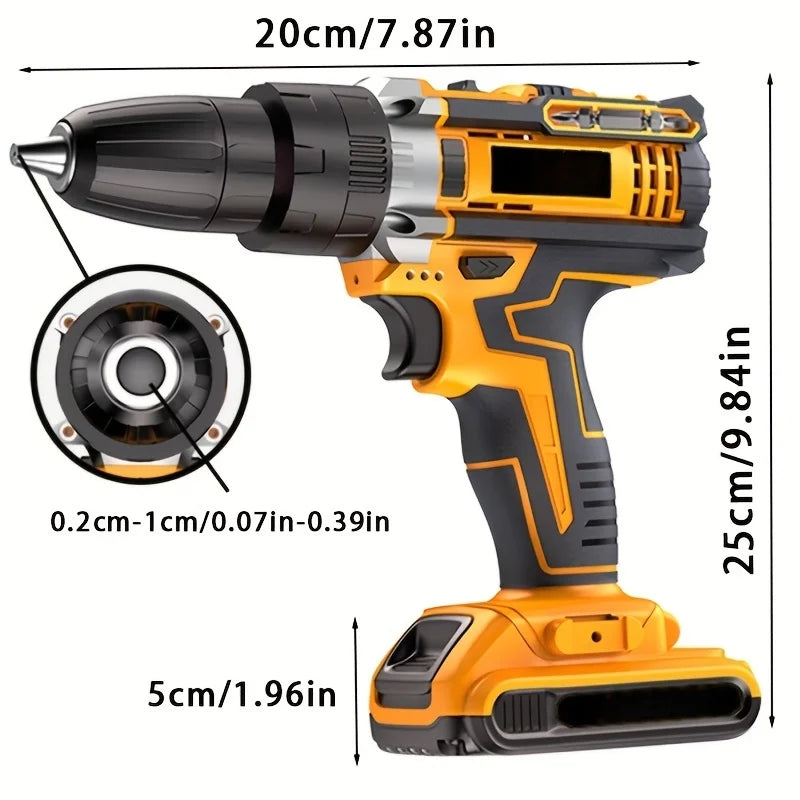 21V Cordless Drill/Driver Kit, 2 Speed, Keyless 3/8" Chase Drill with LED Light, Equipped 1 Or 2 Battery, Compact Design, 25+1Position, Kit for Home, Suitable Construction, Industry & Home Decoration, Men's Gift