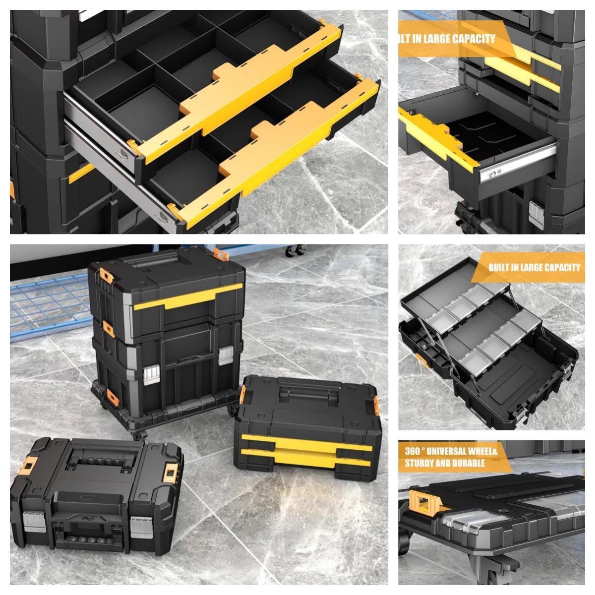 AIRAJ MultiFunctional Tier Stackable Rolling Plastic Portable Folding Tool Storage Box ,