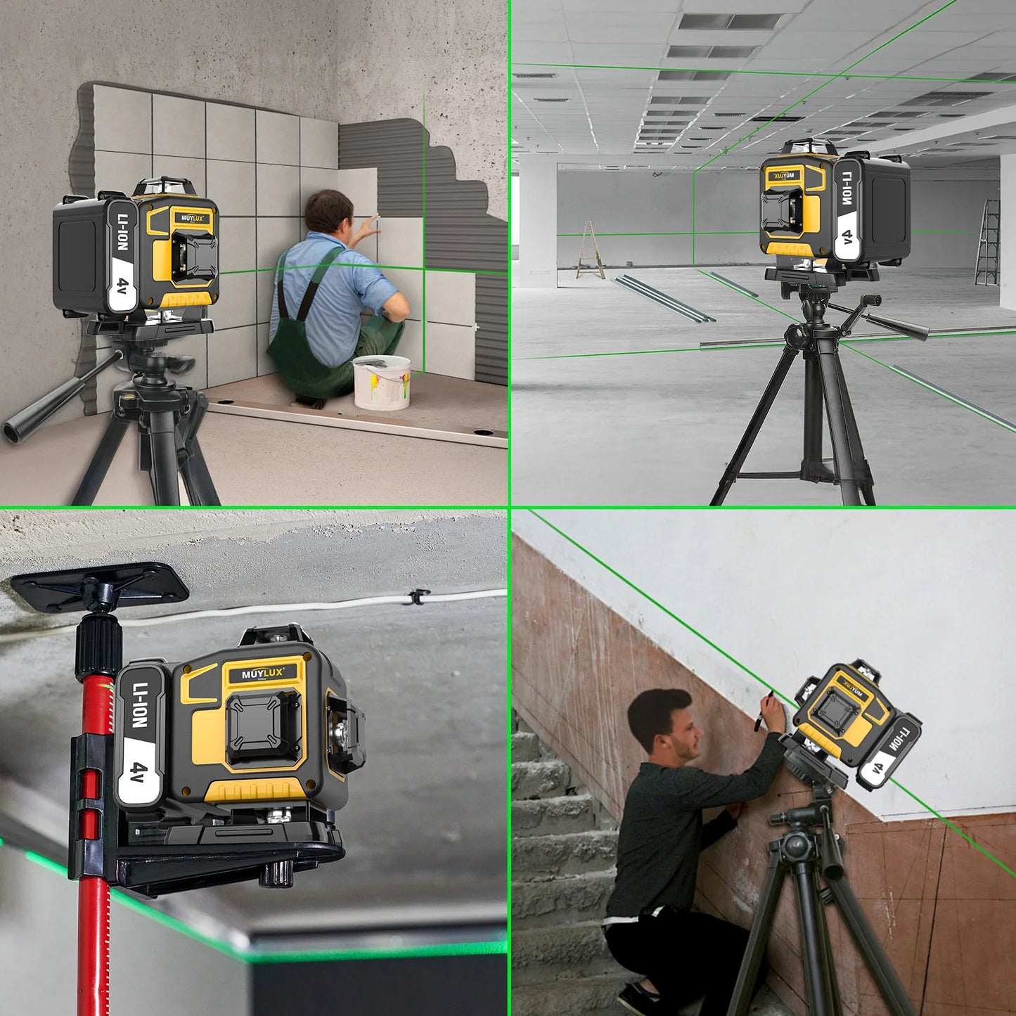 Professional 16-Line 4x360° Laser Level with Green Crosshair Measuring Tool for Home Decoration Includes Tripod And Battery