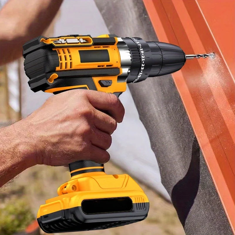 21V Cordless Drill/Driver Kit, 2 Speed, Keyless 3/8" Chase Drill with LED Light, Equipped 1 Or 2 Battery, Compact Design, 25+1Position, Kit for Home, Suitable Construction, Industry & Home Decoration, Men's Gift