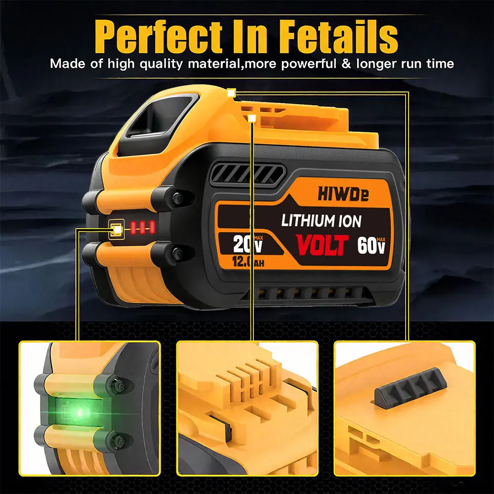 1/2/3/4/5/6 Pack For DEWALT 20V/60V Battery 12AH Rechargeable