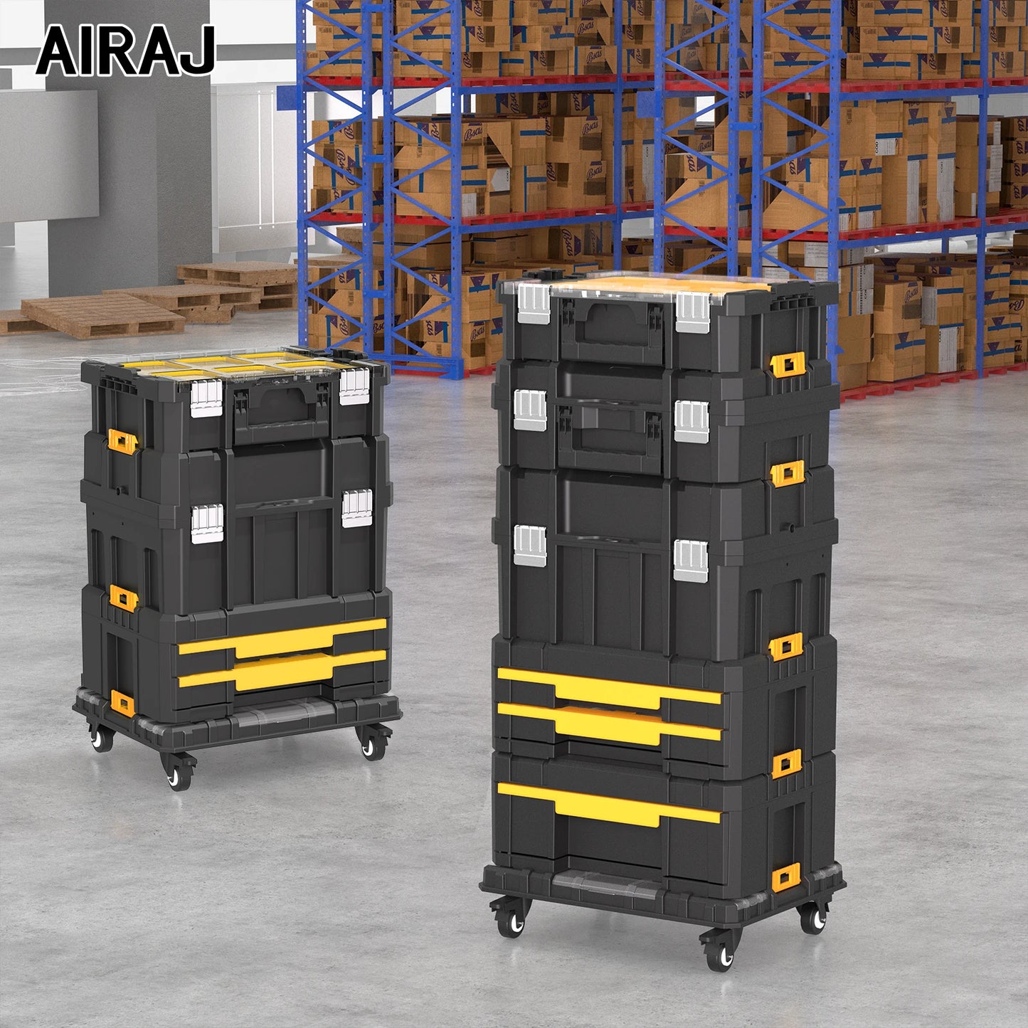 AIRAJ MultiFunctional Tier Stackable Rolling Plastic Portable Folding Tool Storage Box ,
