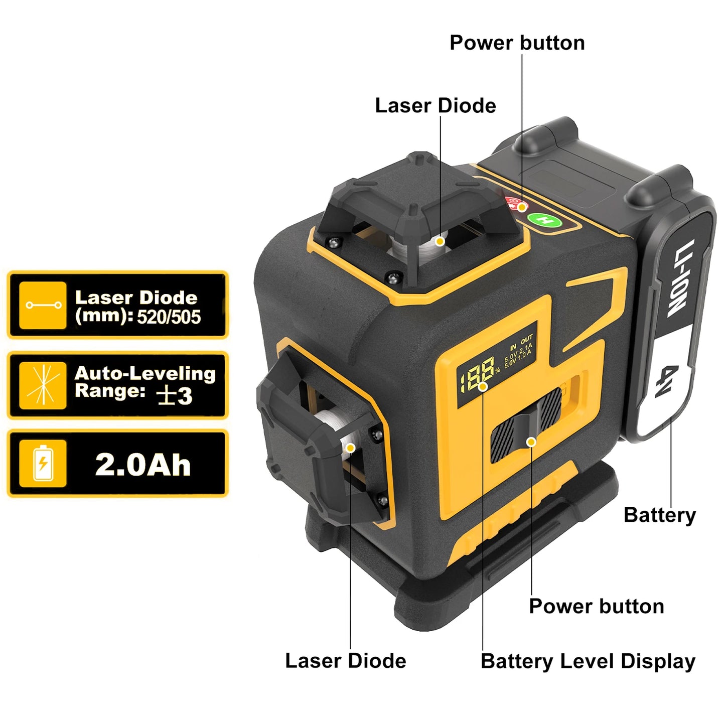 16 Line Laser Level Professional 4x360 ° Green Crosshair Laser Level Measuring Tool for Home Decoration Team with Tripod Battery