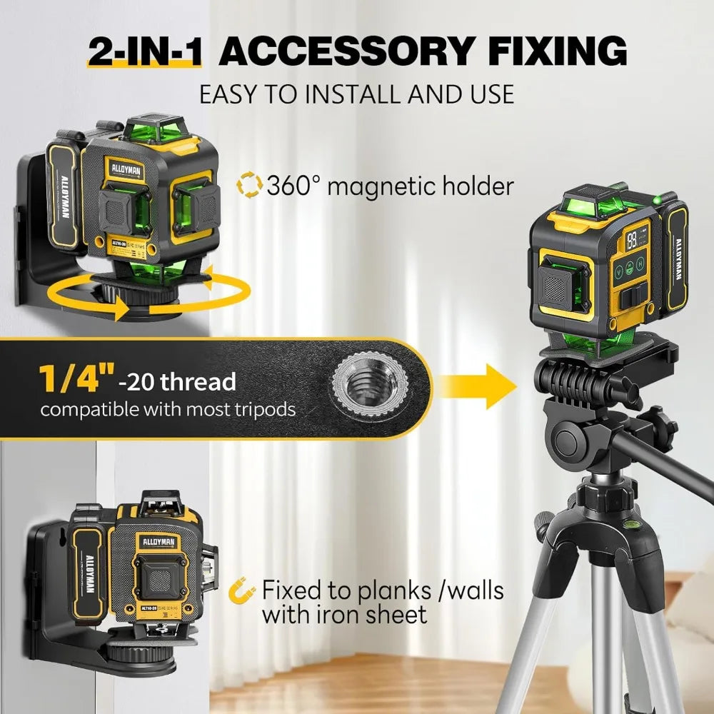4D 360° Self-Leveling Green Laser Level with Tripod & Batteries