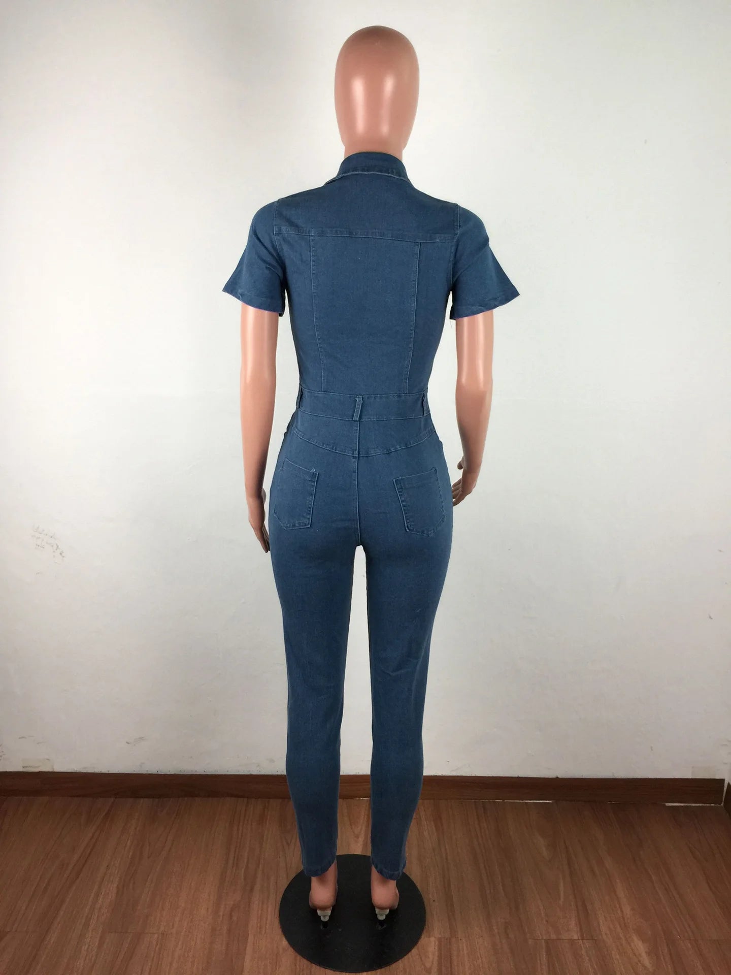 Jeans Stretch Jumpsuit Sexy Women Turn Down Collar Skinny Blue Denim Casual Overalls Rompers