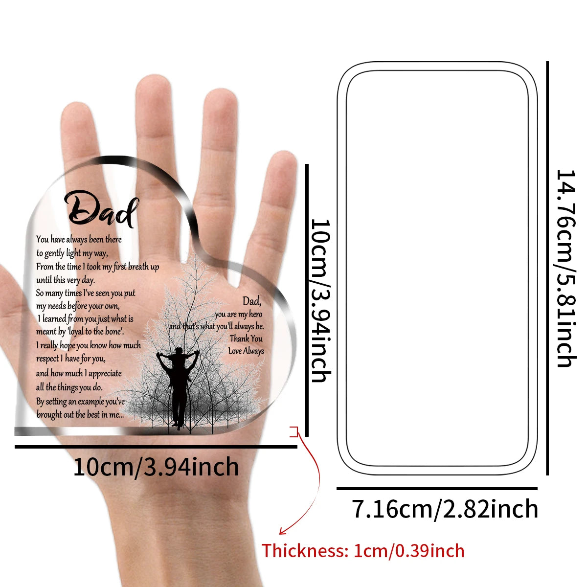 1-3PCS Heart Shape Acrylic Plaque for Dad Birthday Father's Day Thankful Quote Blessed Wish Memorial Keepsake Gift Thank you Dad