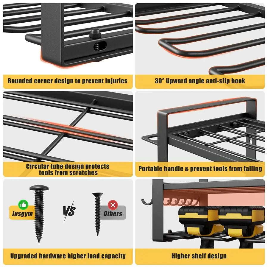 49.4 Large Power Tool Organizer Wall Mount, 4Tier Tool Storage Rack with 12 Drill Holders