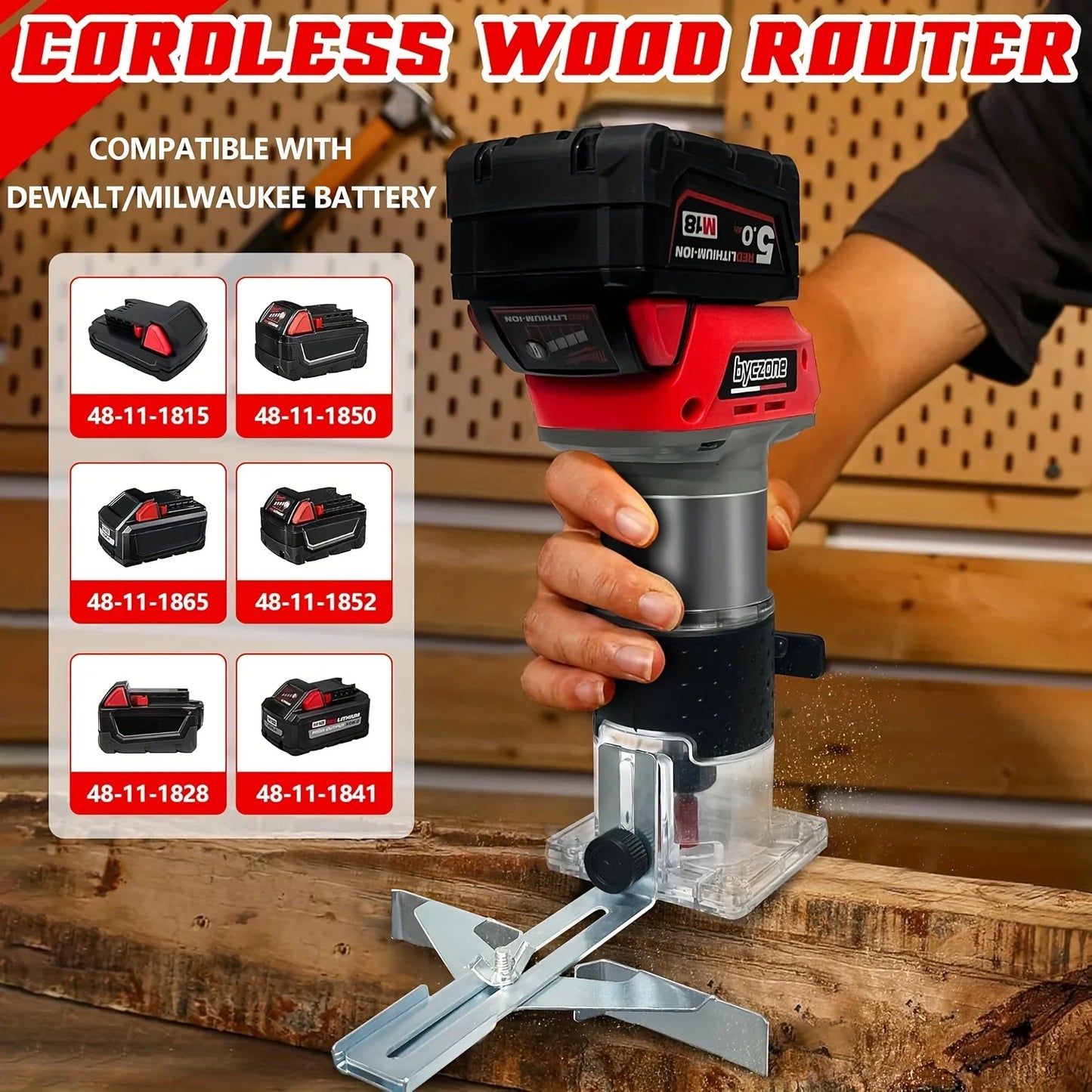 800W Cordless Wood Router Compatible With Milwaukee 18V Battery, 30000 RPM Brushless Motor Router Attach 12 PCS 1/4" Router Bits