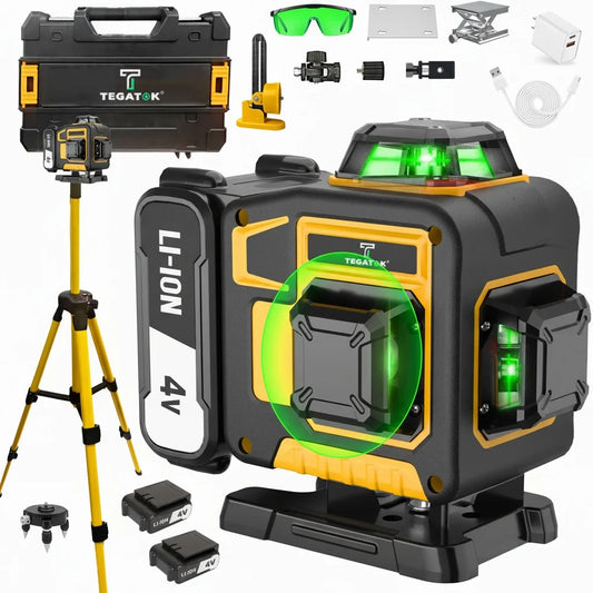 Professional 16-Line 4x360° Laser Level with Green Crosshair Measuring Tool for Home Decoration Includes Tripod And Battery