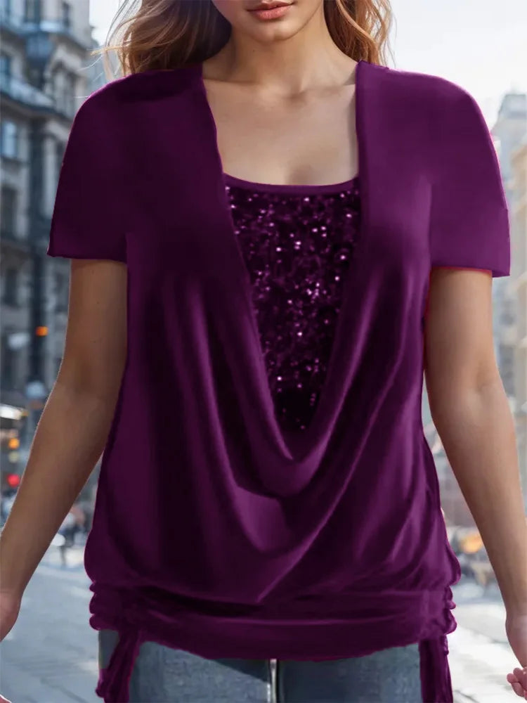 Sequin Blouse Women Luxurious Solid Color