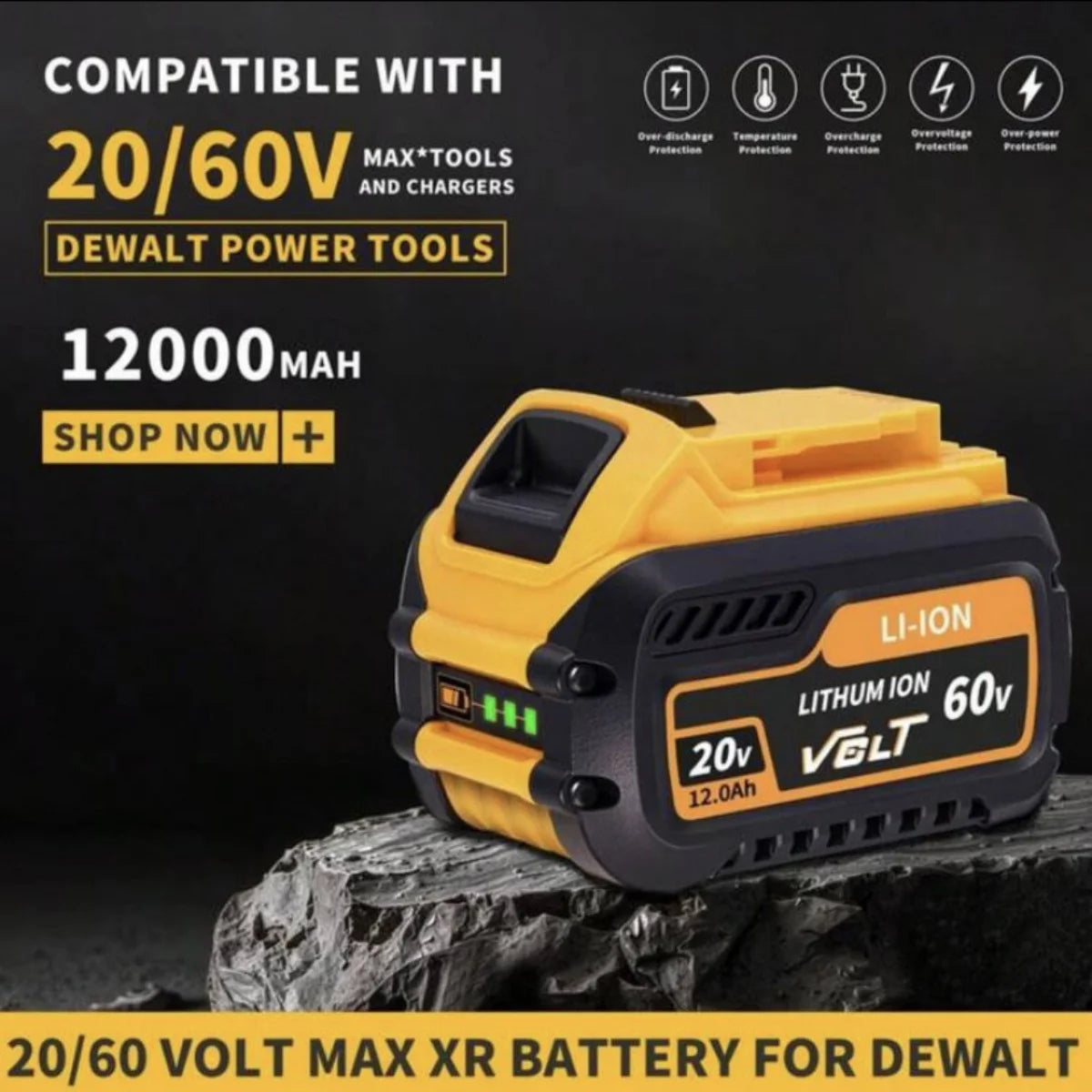 12.0Ah 20V/60V Replacement for Dewalt 60V Flex-Volt MAX Battery DCB606 DCB609 DCB612 for Dewalt 20V/60V Cordless Power Tools 3.2