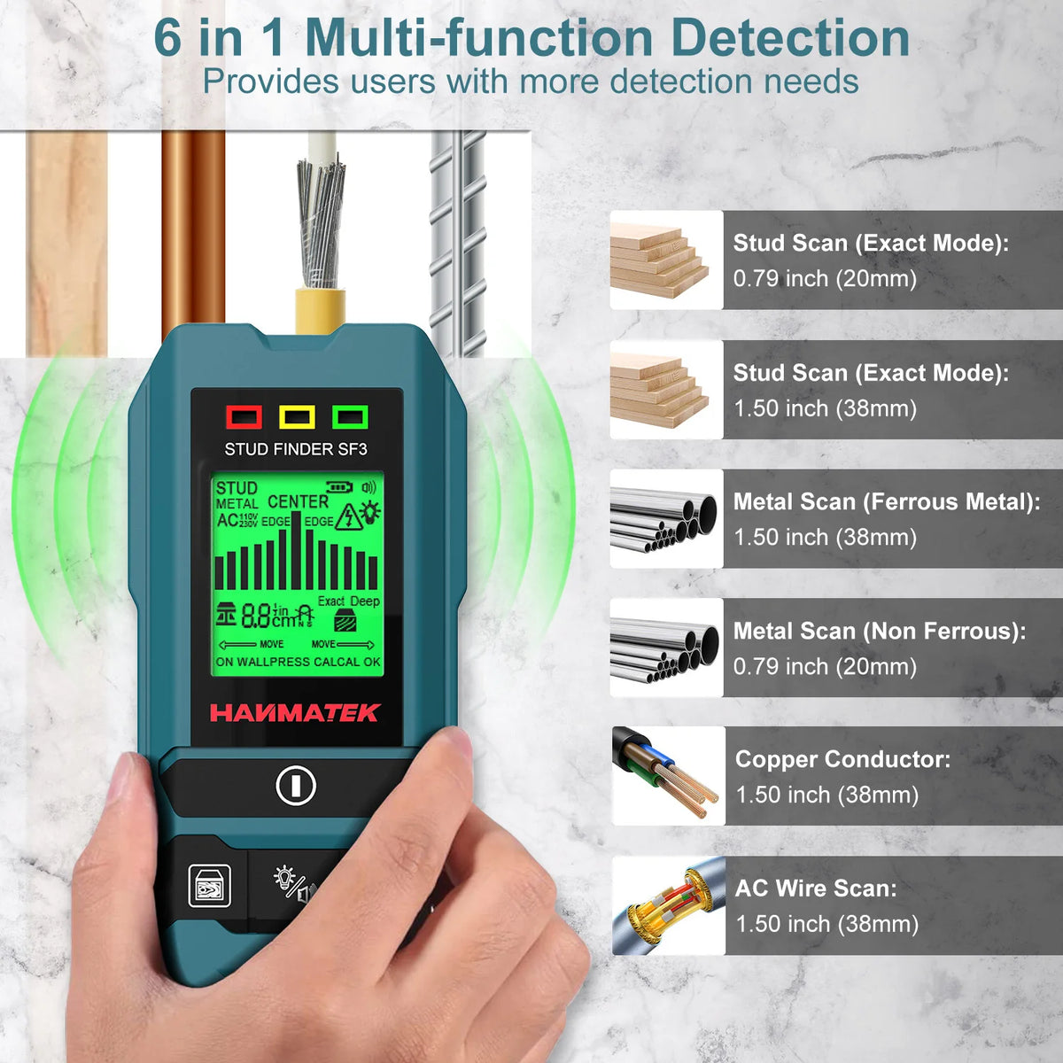 HAMMATEK SF3 4-in-1 Stud Finder – Wood, Metal & Live Wire Detector