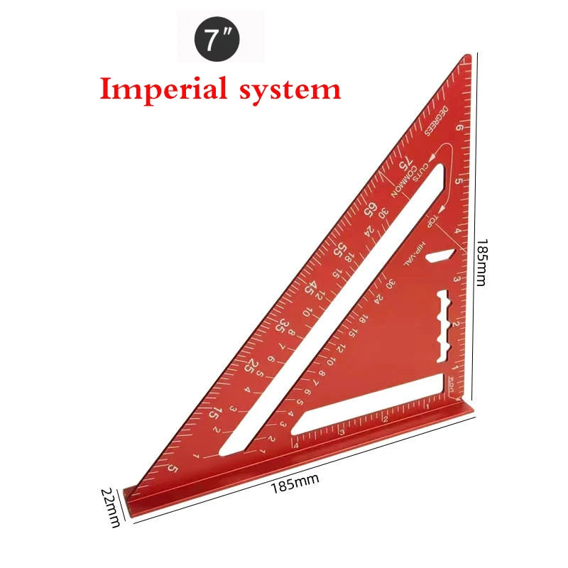 7-Inch Triangle Ruler Aluminum Alloy Measurement Tool with Inch & Metric Scale Carpenter Speed Square Angle Ruler for Woodworkin