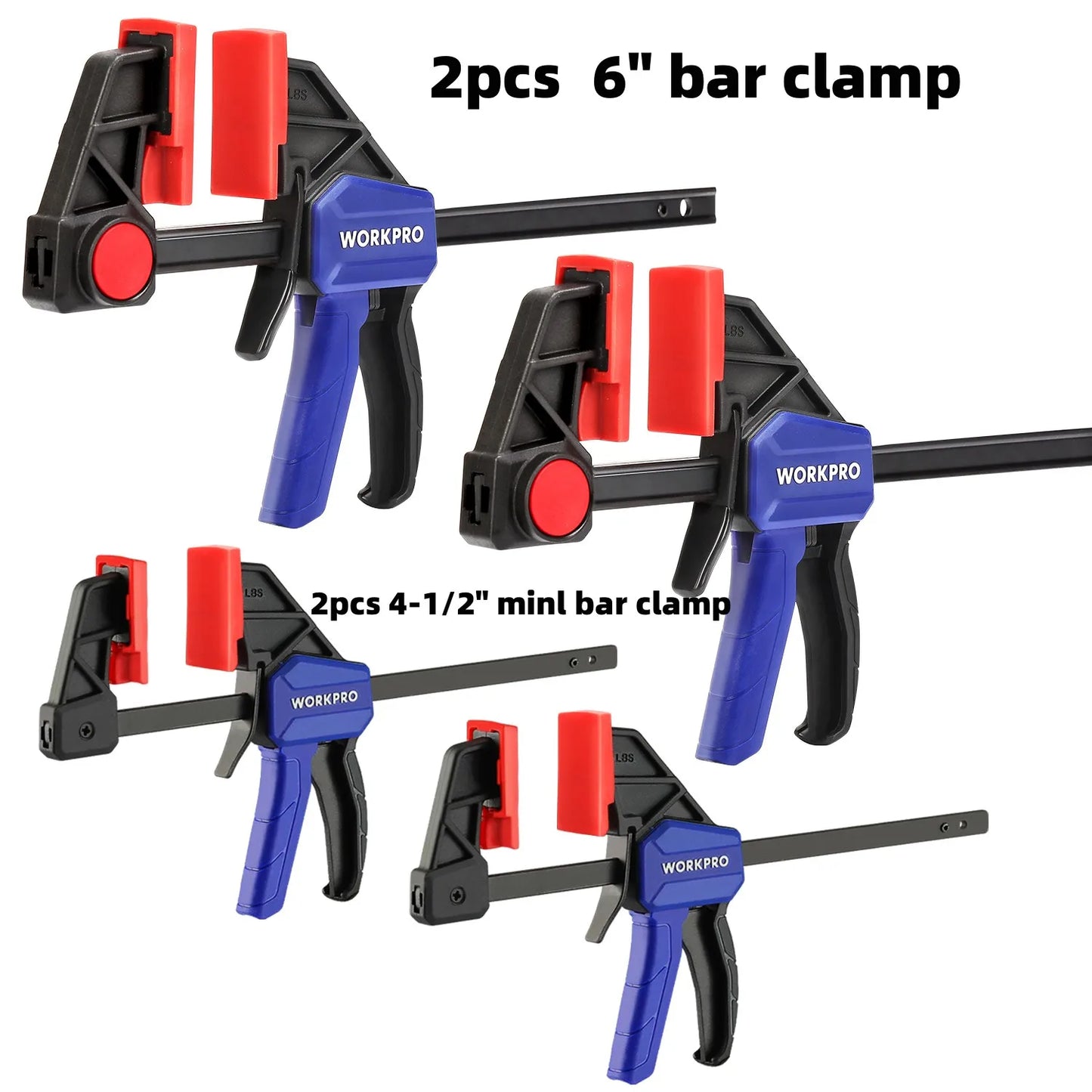 WORKPRO Bar Clamps for Woodworking One-Handed Clamp/Spreader, 6-Inch and 12-Inch