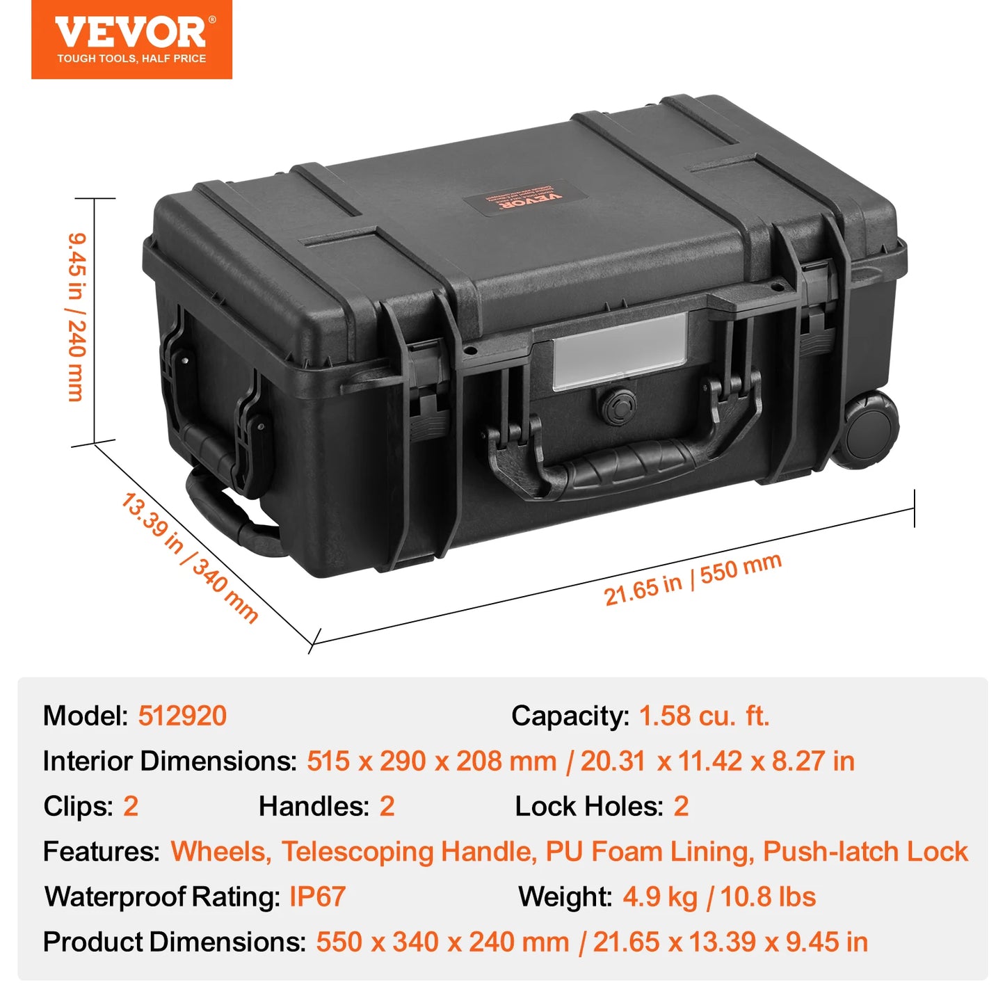 VEVOR IP67 Weatherproof Hard Case Heavy Duty Protective