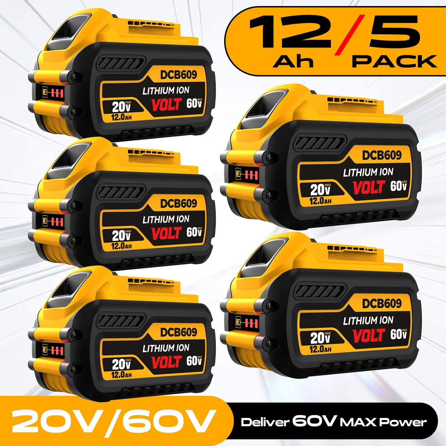 1/2/3/4/5/6 Pack For DEWALT 20V/60V Battery 12AH Rechargeable