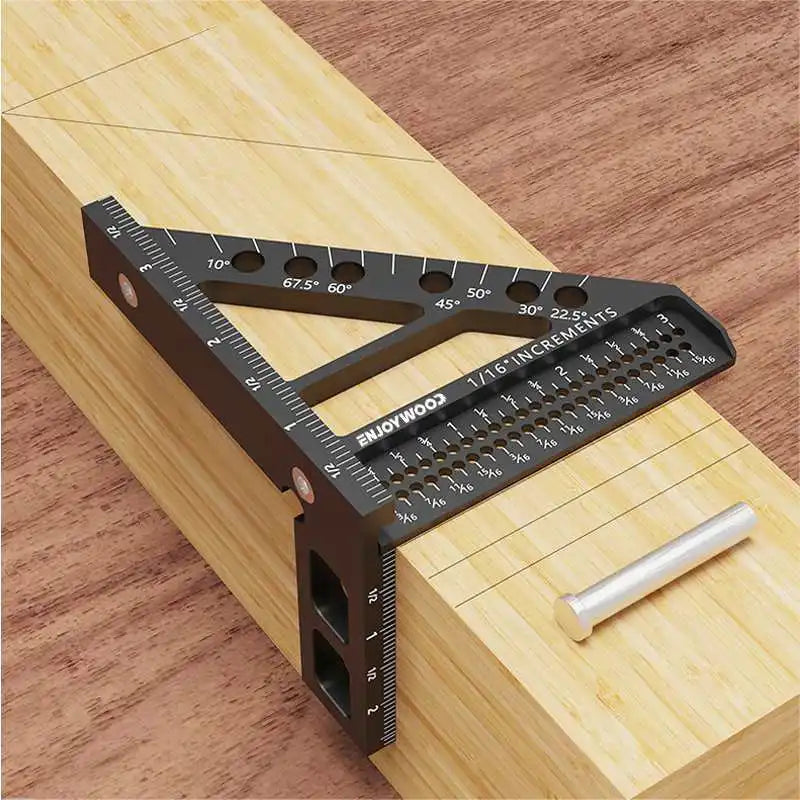 3D Multi-Angle Measuring Ruler Aluminum Alloy Square Protractor Hole Positioning Inch/MM Imperial Metric Durable Ruler
