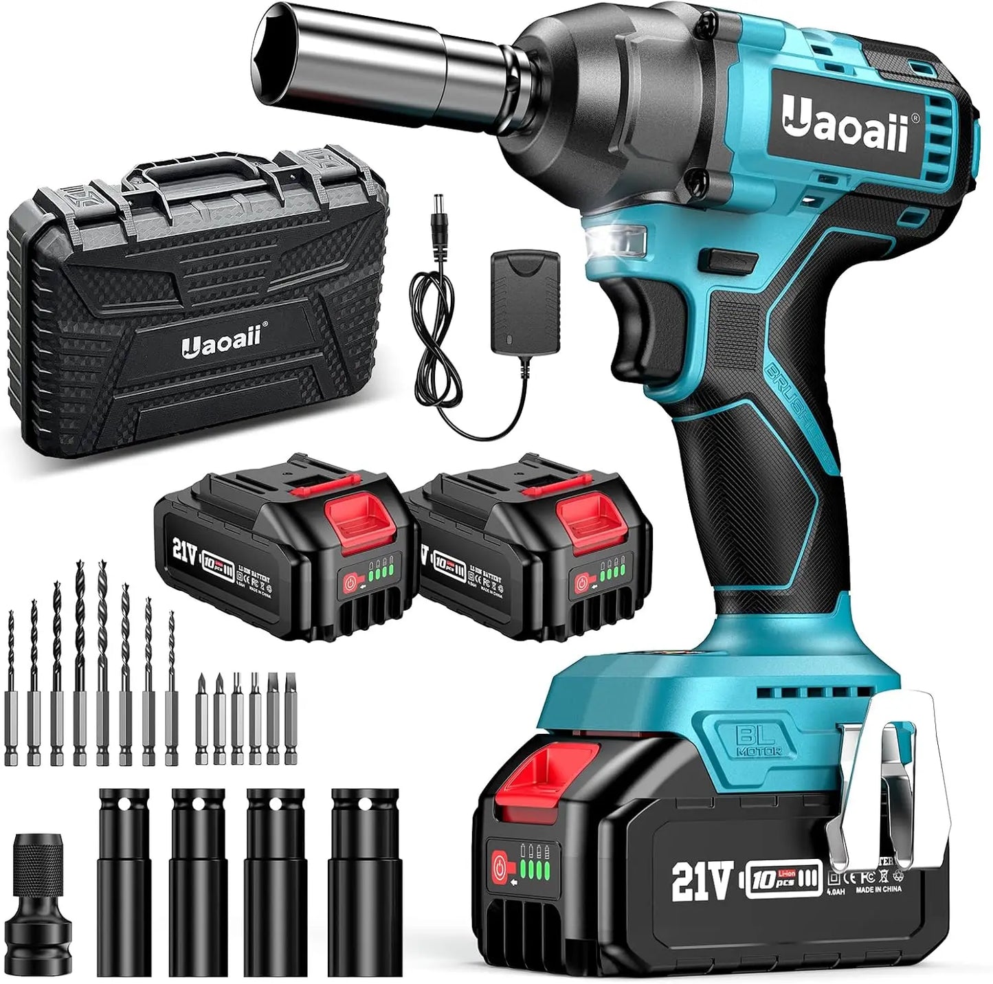 Compact Cordless Impact Wrench, 3 in1 Multifunctional, 265Ft-lbs (350N.m) 1/2 Battery Impact Gun, W/2x 4.0Ah Batteries,IW400