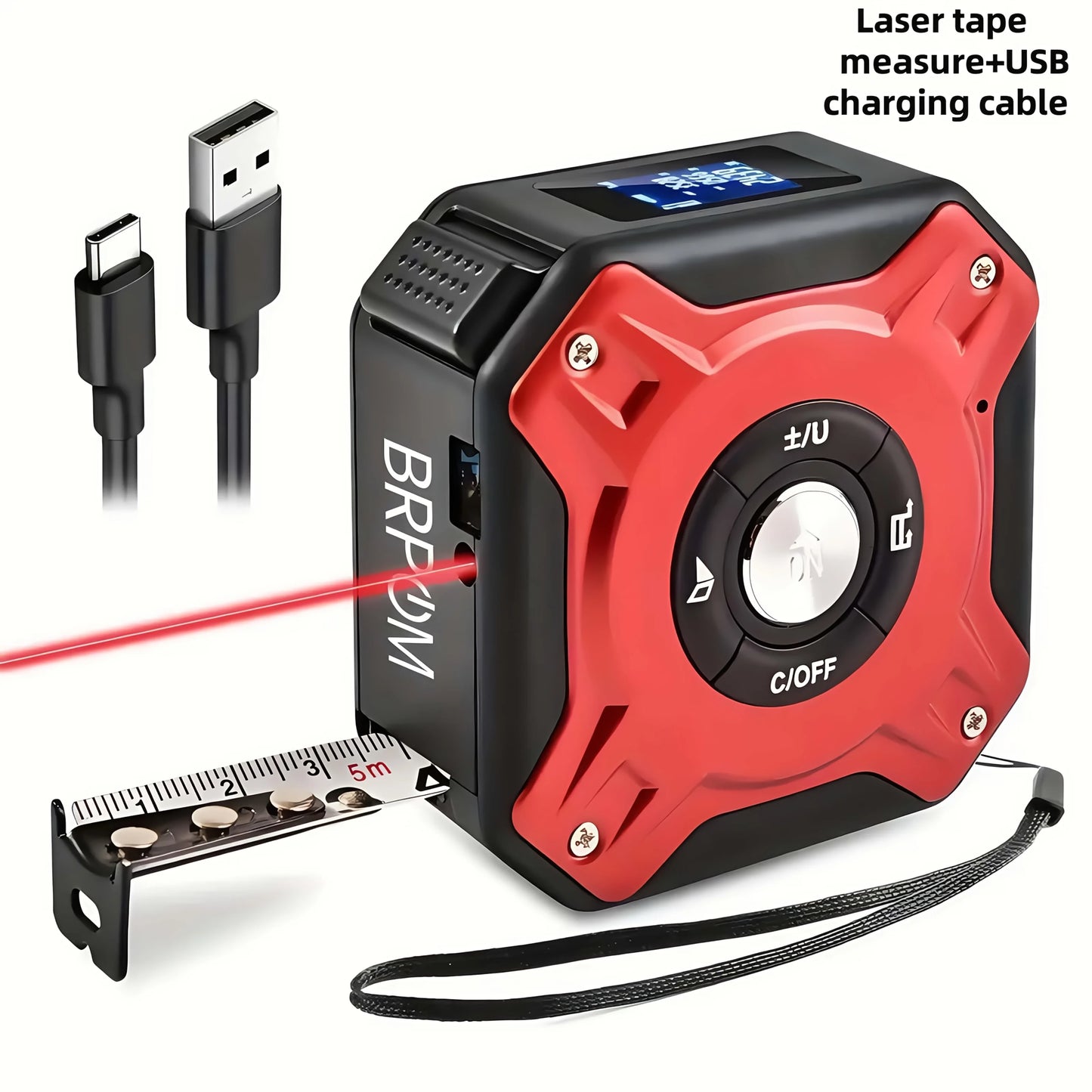 50m Laser 5m Steel Tape Measure - Digital Display Durable Non-slip Accurate Measurement Hook Loop 1PC