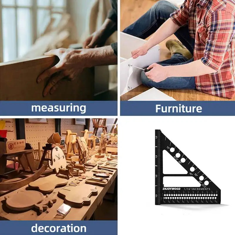 3D Multi-Angle Measuring Ruler Aluminum Alloy Square Protractor Hole Positioning Inch/MM Imperial Metric Durable Ruler